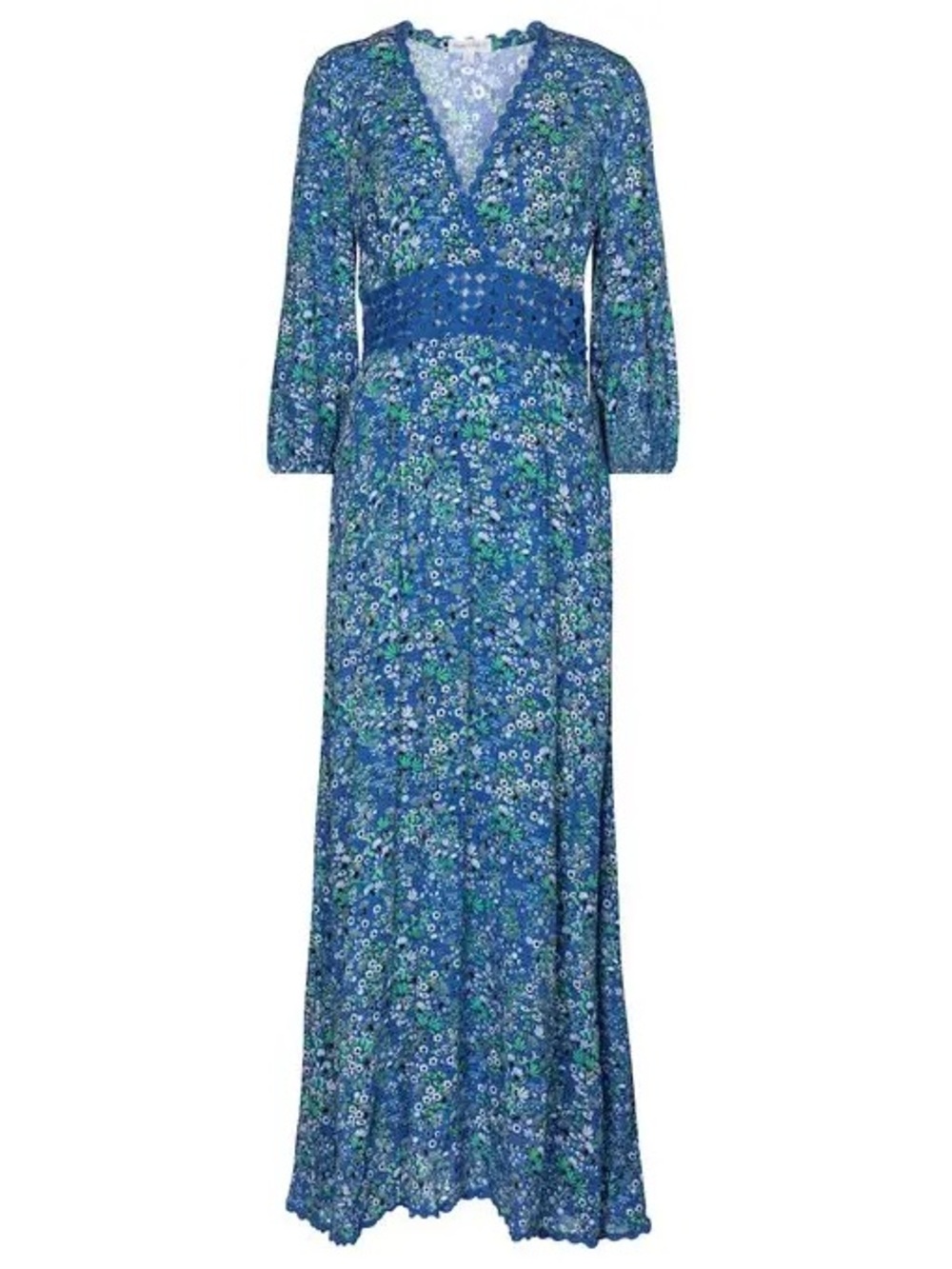 Poupette St Barth Joan Floral Maxi Dress Blue Crochet Waist Size M - Picture 1 of 13